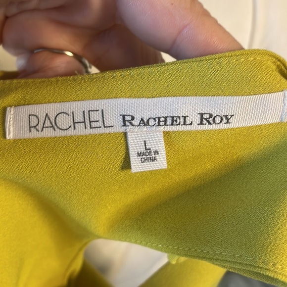 RACHEL ROY yellow drape asymmetrical hem dress halter line sleeveless zip back L - Picture 10 of 13